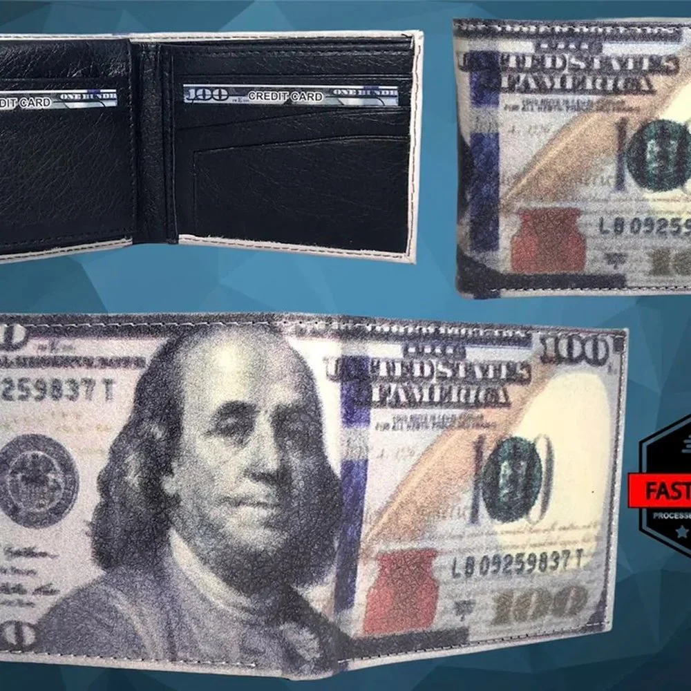 Men's 100 Dolars Bill Printed Bi-Fold Wallet
